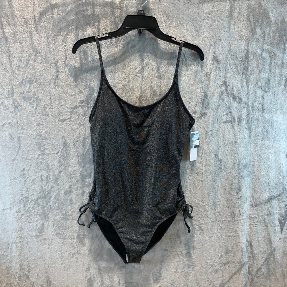 Salt + Cove Womens Metallic Charcoal Grey Ruched Side One Piece Swimsuit‎ XL NEW